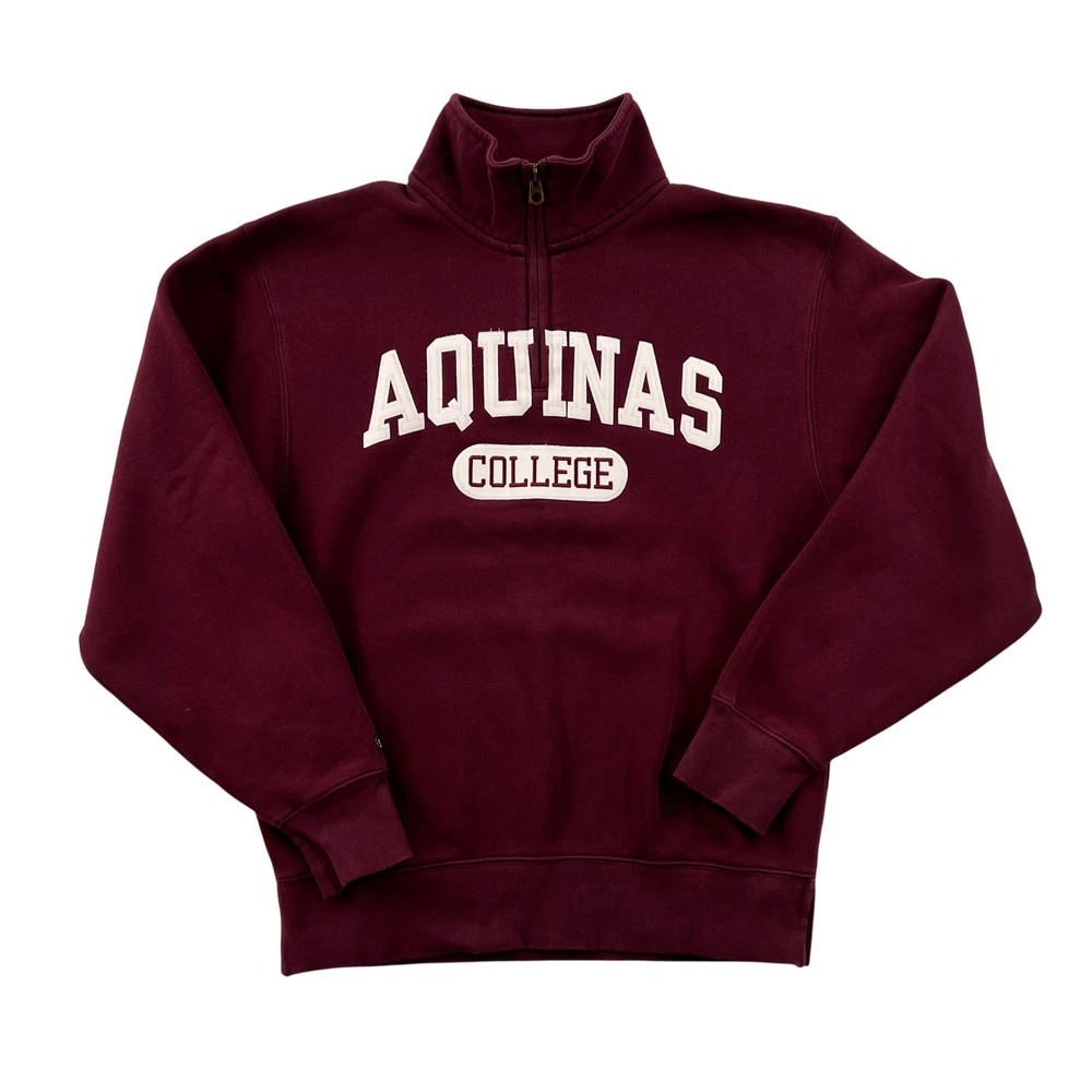 Jansport Aquinas College Quarter Zip Sweatshirt Men Small Burgundy Embroidered